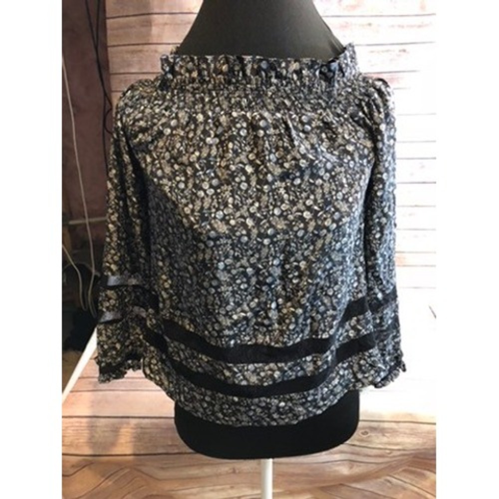 Ecru The Lorna Millefleur Off Shoulder Smocked Lace Blouse Top XS 3482WT